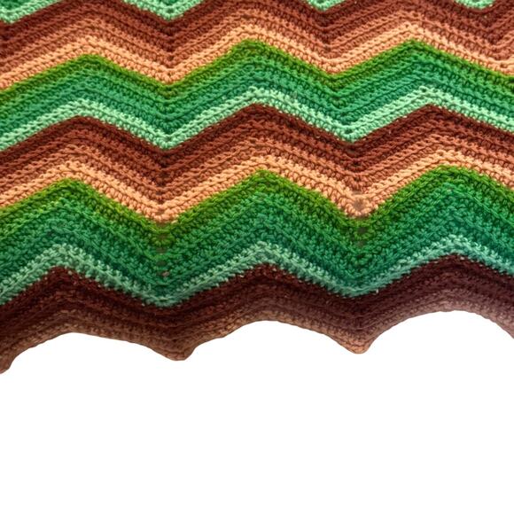Vintage Handmade Afghan Crochet Blanket Green Mauve Ivory Granny Chevron 68x86 - Picture 9 of 9
